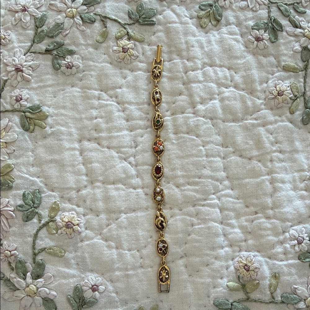 Elegant Gold and Multicolor Gemstone Bracelet marked goldette vintage 1958